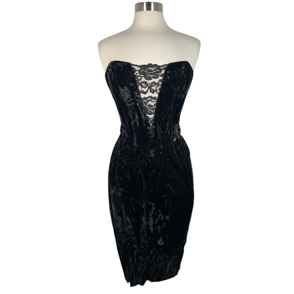 NEW! Climax by David Howard Lace Velvet Strapless Dress 9/10 Black Cocktail